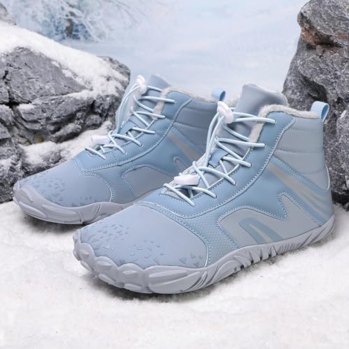 Image of Winter Footwear Barefoot Shoes Women Men Zero Drop Barefoot Hiking Boots Slip On Warm Waterproof Snow Boot Minimalist Wide Toe Ankle Booties Five Finger Hike Shoes Outdoor