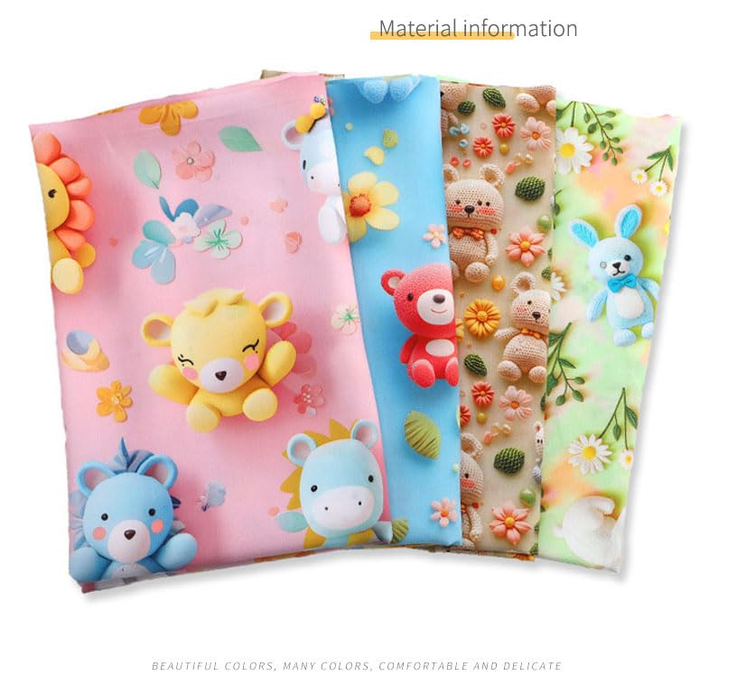 Baumwollstoff Meterware Kinder weihnachtsstoffe mit 3D Tiere Bunt weich & hautfreundlich Kinderstoff elastisch Stoff für Kleidung Bettwäsche Kissen 143cm breit 3D-Hase rosa 5 Meter