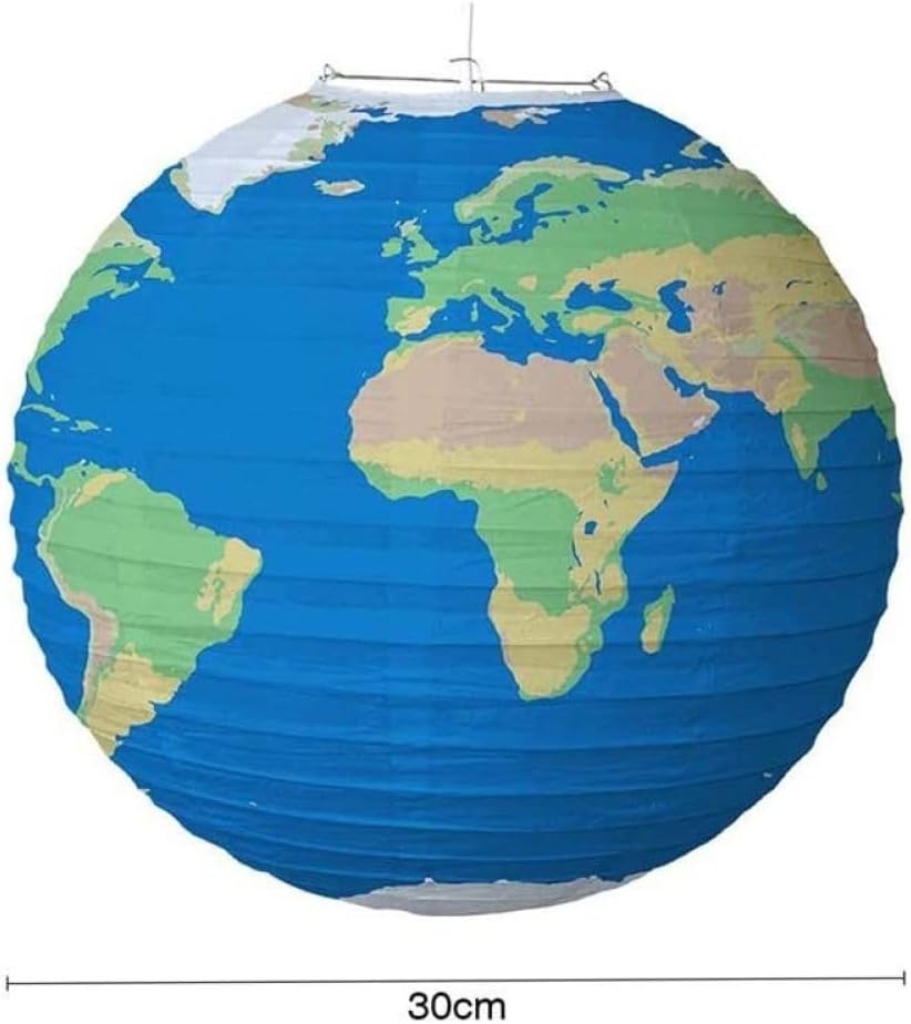 2Pcs Earth Paper Lanterns Decorative Hanging Round Ball Chinese Classroom World Blue Map Geographical Lamp Ornaments(Rojo)