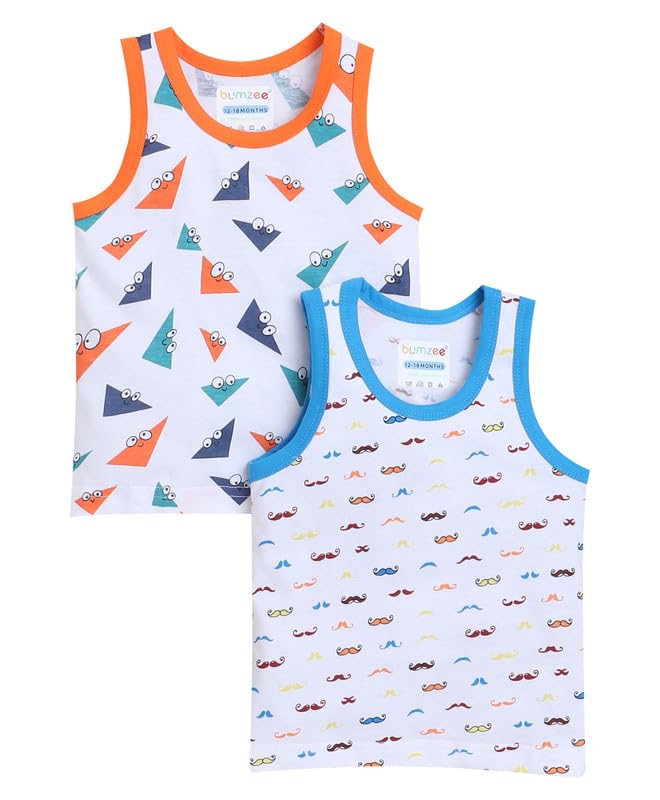 Image of BUMZEE Boys Regular Fit Sleeveless Round Neck Cotton T-Shirts,Pack of 2