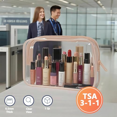 6 Packs Clear Cosmetics Bags for Women Men Waterproof Toiletry Bags PVC Makeup Bags Organizer Case with Zipper for Travel Bathroom (6 pink Colors)3