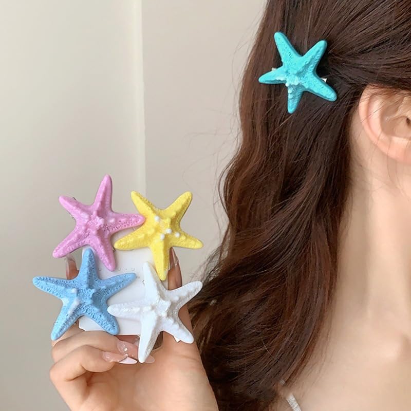 5Pcs Colorful Starfish Hair Clips Resin Beach Hair clips Sea Star Hair Barrettes Starfish Hair Accessories Fashion Pink White Blue Yellow Lake Blue