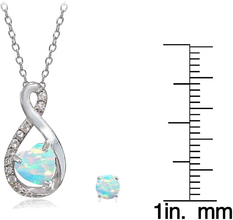 Lovve Necklace and Earring Set for Women Sterling Silver Gemstone & White Topaz Infinity Heart Birthstone Jewelry