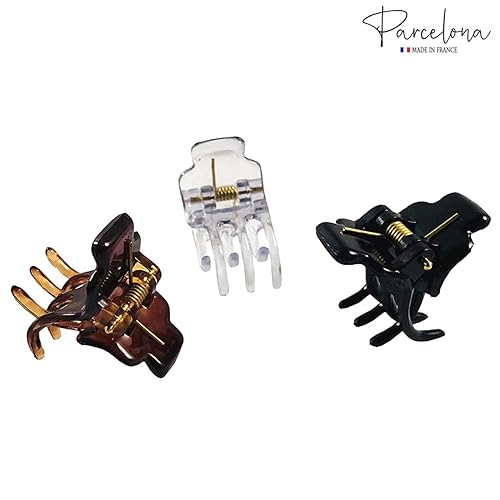 Miniatura 5 de Parcelona Pinzas para el pelo de la mandíbula del acetato de celuloide transparente de la mini tortuga marrón negro francés