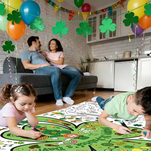 Image of OHOME St Patrick's Day Giant Coloring Poster /Tablecloth - 72x30 Inch St Patricks Day Crafts for Kids,St Patricks Day Gifts Games Activities Toys Decor Party Decorations