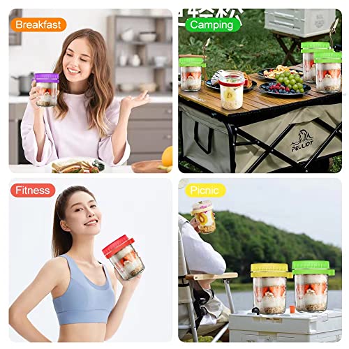 16 Oz Overnight Oats Containers With Lids And Spoon, 4 Pack Mason Jars For Overnight Oats, Airtight Overnight Oats Jars With Measurement For Cereal, Mason Oatmeal Container Jar For Milk, Cereal, Fruit On The Go Container #TOP5