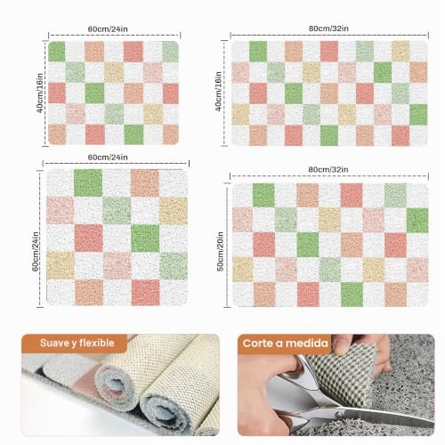 Miniatura 6 de Alfombrilla De Baño Antideslizante De Pvc 50x80cm, Alfombra De Ducha Con Agujeros De Drenaje Y Estilo Luffa, Textura Suave Cuadros Multicolor