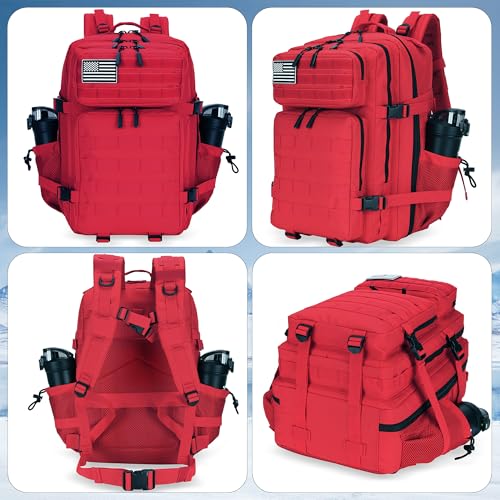 Lovelinks21 Taktisches Sturmgepäck, 45 l, 3-Tages-Militärgepäck mit Molle, wasserdichter Rucksack für taktische Rucksäcke, Rot/Ausflug… – Ansicht 3