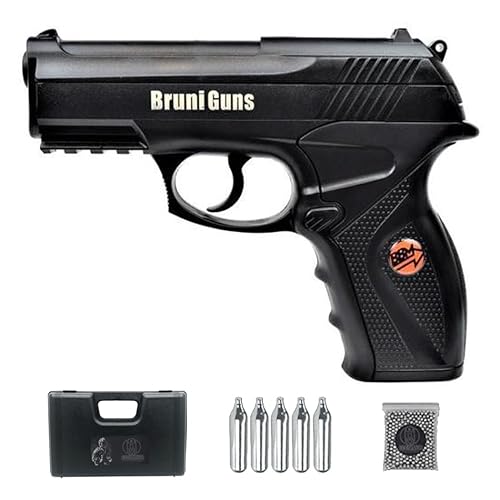 Ecommur. Bruni C11 CN-818 (120 m/s)| Pistola de perdigones (Bolas BB's de Acero) de Aire comprimido semiautomática 4,5mm + maletín + balines y CO2