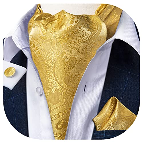 Image of DiBanGu 3PCS Ascot Ties for Men Wedding Jacquard Woven Silk Ascot Cravat for Men Cravat Tie and Pocket Square Set