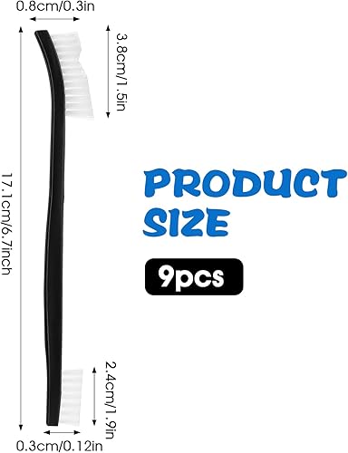 Miniatura 2 de Cepillos de limpieza de nailon de doble extremo, juego de 9, blanco y negro, asas de plástico, ideales para todo tipo de objetos pequeños