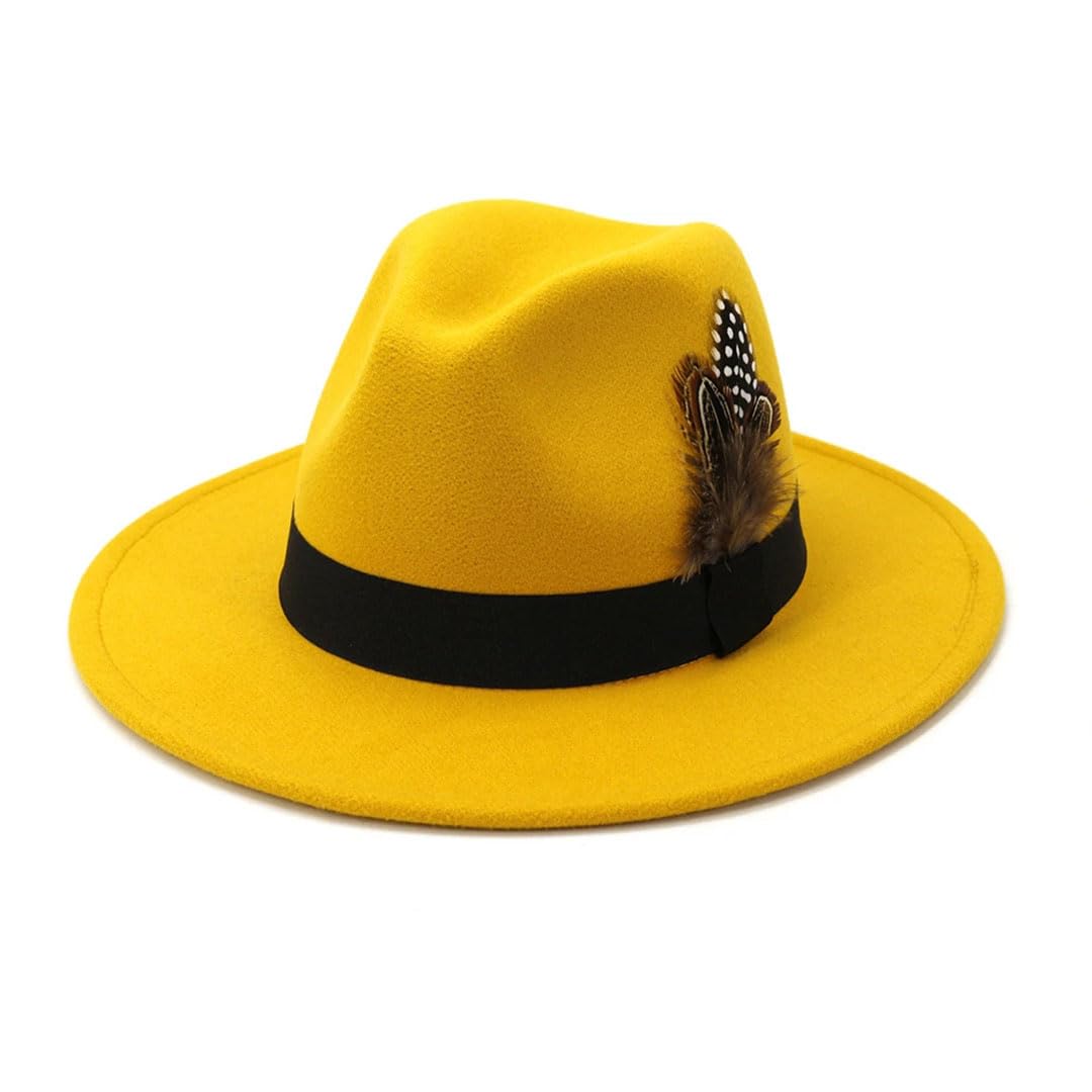 Kobiety mężczyźni wełniany vintage filcowy kapelusz fedora z piórami szerokie rondo dżentelmen eleganckie zimowe czapki jazzowe
