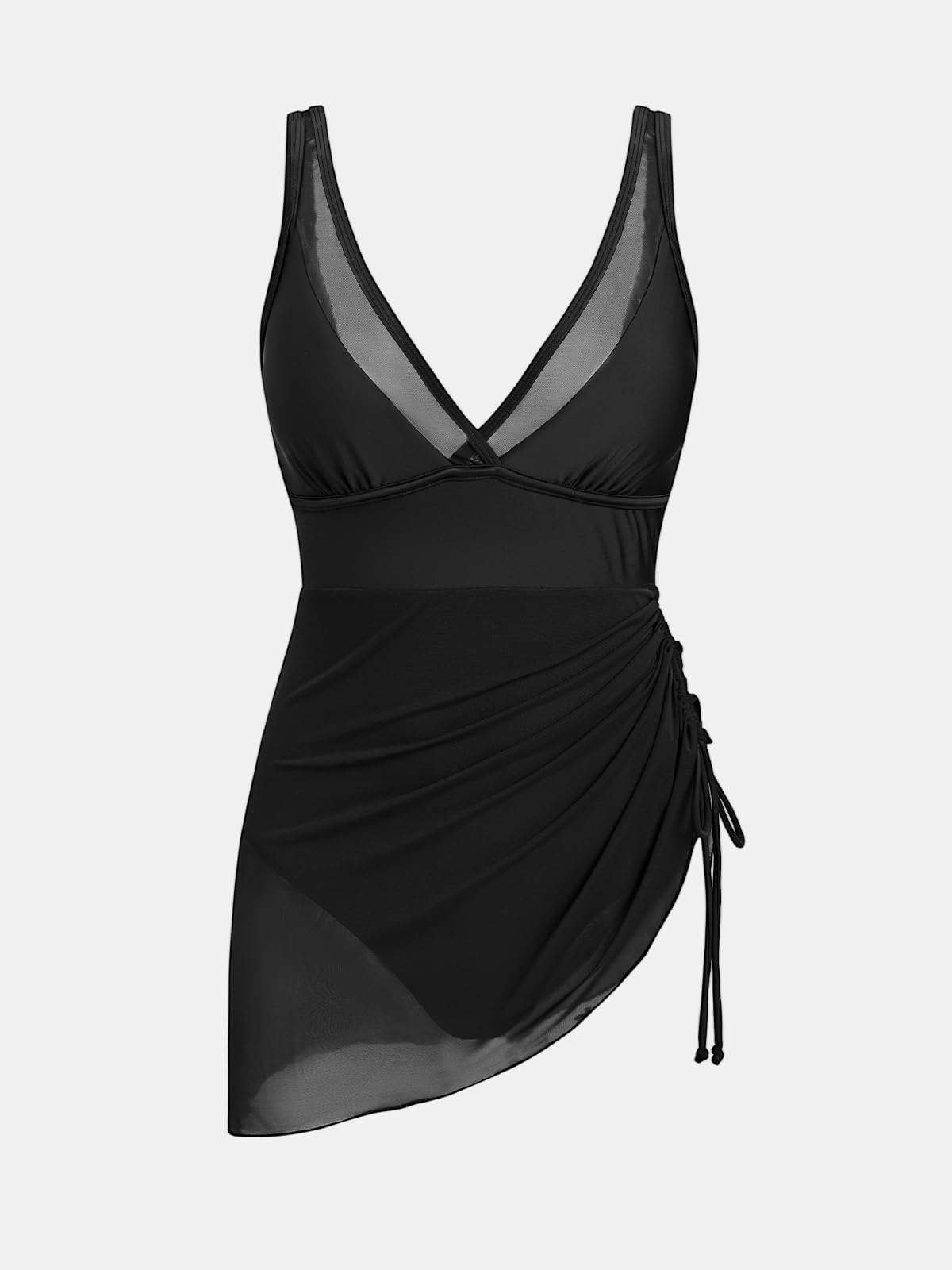 CUPSHE Damen Badeanzug Tummy Control Mesh Sheer Sarong Drawstring Adjustable Einteilige Bauchweg Bademode