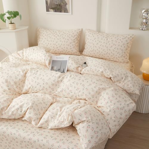 Image of LifeTB Full Size Comforter Set Chic Botanical Floral Strawberry Bedding Set | Cottagecore Flowers Strawberry Comforter for All Season Aesthetic Floral Bedding Comforter with 2 Pillowcases
