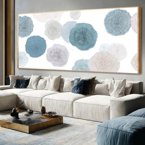 Image of VAYIMDH Blue Hand Painted Wall Art Abstract Canvas Paintings Contemporary Wall Decorations 40 inchx86 inch Bedroom Artwork Pictures for Dining Room
