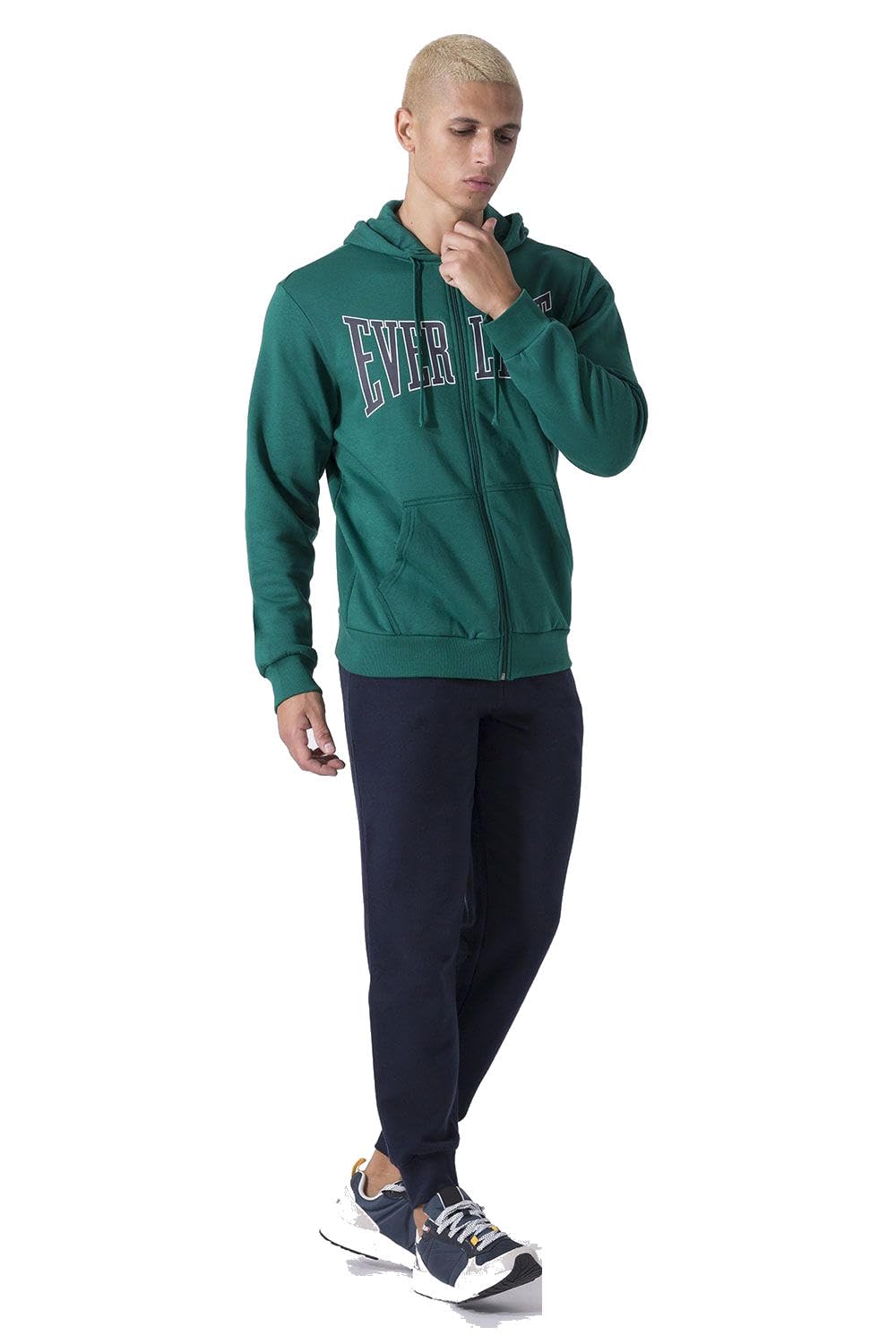 Everlast tuta da ginnastica per uomo completo sportivo in cotone felpato set per sport e tempo libero o palestra (IT, Testo, S, Regular, Regular, Verde/Blu capp.) | Felpato