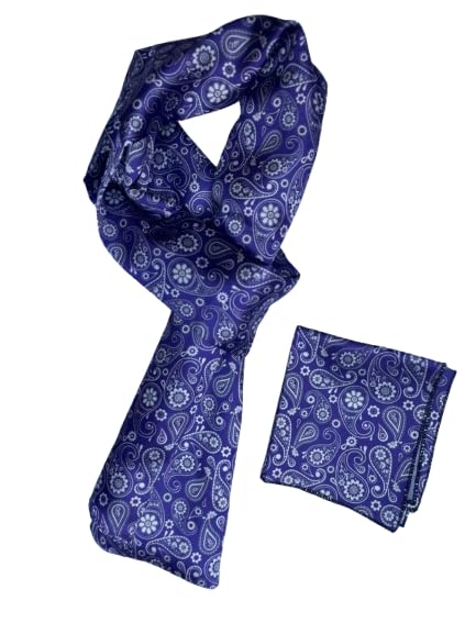 calixto Unisex Long silky Satin Scarf with Matching Pocket Square | Printed Fashion Accessory for Men & Women | Lightweight Neck Wrap-picture-3