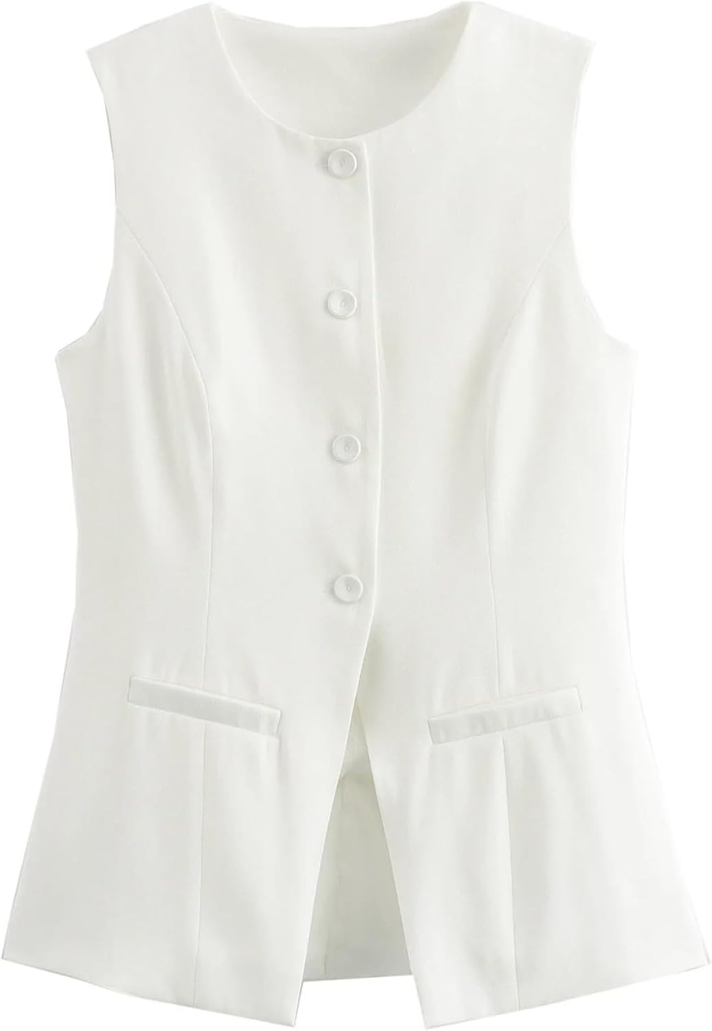 Women’S Vests Sleeveless Solid Vest Office Wear Long Casual Button Suit Vest Office Waistcoat With Pockets