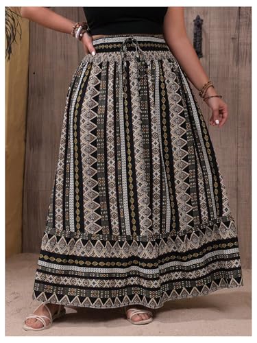 Floerns Women's Plus Size Boho Flowy Maxi Skirts Drawstring Elastic Waist Summer Skirt2