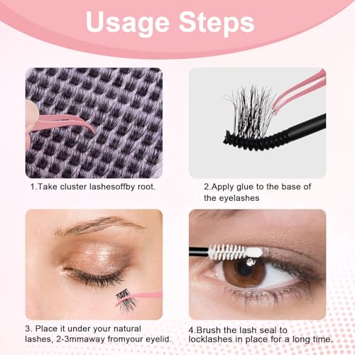 4. Bild von Fenshine Cluster Lashes Individual Lashes Wide Stem C/D Curl 9-15mm Length DIY Eyelash Extension Individual Soft False Lashes for Personal Use at Home