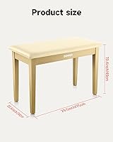 Vista 2 de Donner Banco de piano dúo con almacenamiento, banco de teclado de madera maciza, taburete, silla, asiento con libro de piano, acolchado con esponjas