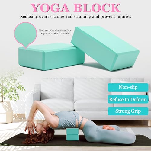 Yoga Wheel Set - Back Pain Relief & Stretching, Blocks 2 Pack With Strap, Deep Tissue Massage Foam Roller, Exercise Balls - Image 4