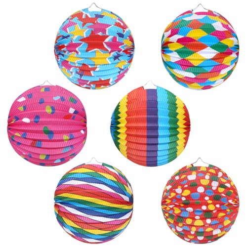 Laterne mit Bunten Motiven, Papier Lampion 6 Stück Ø 24cm, Papierlaterne für Sankt Martin und...