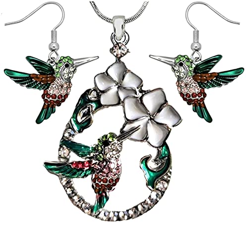 Collar de colibrí y pendientes esmaltados para realzar tu look diario con estilo de aves