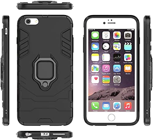 Image of WOW IMAGINE Shock Proof Back Case Mobile Cover for iPhone 6 | 6s (Tough Armor | Hybrid PC + TPU | Full Protection with Ring Holder & in-Built Kickstand | Black)