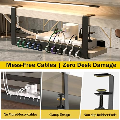 Image of Under Desk Cable Management Tray with Mobile Stand, Metal Wire Organizer Rack, Adjustable 3-in-1 Cable Holder with Velcro Strips, Screws, Allen Key & 4 Cable Protectors