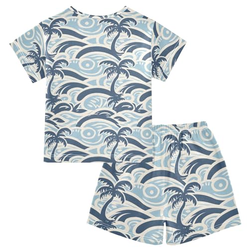 ALAZA Palm Tree Sea Wave Pajamas Short Sleeve 2 Piece Sleepwear Top and Bottom Pajama Set Unisex2
