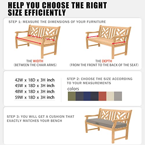 Favoyard Outdoor Bench Cushion 48 X 18 Inch Waterproof Patio Furniture Cushions 3-Year Color Fastness Garden Sofa Settee Couch Swing Pads With Handle And Adjustable Straps, Light Gray #TOP4