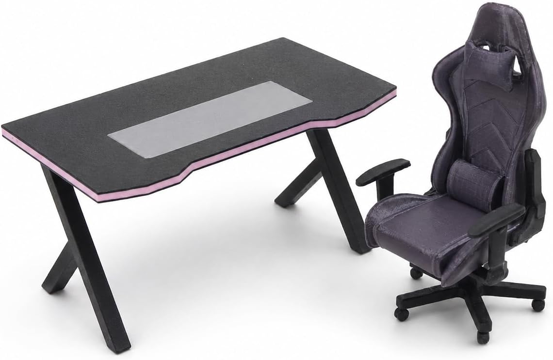 LUOZZY 2 Pcs 1:12 Scale Miniature Dollhouse Gaming Desk and Chair Furniture Model for Scene Decorations