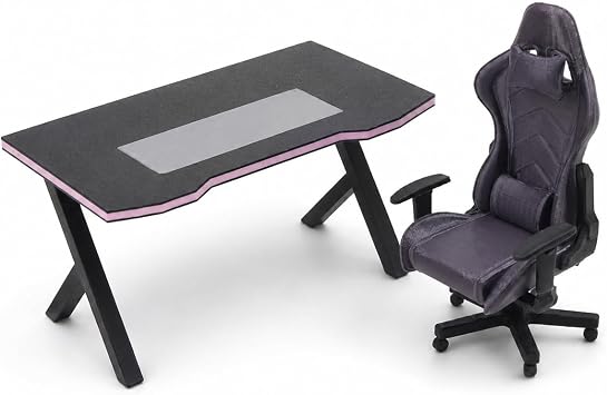 LUOZZY 2 Pcs Dollhouse Gaming Furniture Desk Chair Set Tiny Scene Decor | Mini Gaming Desk and Chair Models for Dollhouse Rooms, Esports Scenes, Tabletop Displays and Dioramas