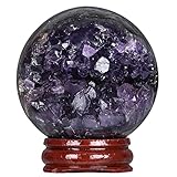 Nupuyai Amethyst Stein Druse Geode Kugel mit Ständer, Natürlicher Kristall Amethyst Drusenstück Drusensegment Naturstück Stein Cluster Rohstein Deko (40-50mm)