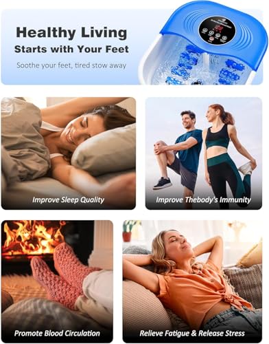Image of SPA4PIEDS Collapsible Heated Foot Spa Bath with Bubble, Foot Soaking Tub Featuring 8 Shiatsu Rollers Pumice Stone and Built-in Timer for Foot Relaxation, Self Care Gift for Mom,Dad,Parents(Blue)