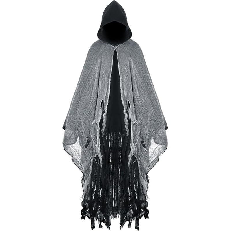 Grim Reaper Costume Kids Full Length Hooded Ragged Cloak Medieval Cape