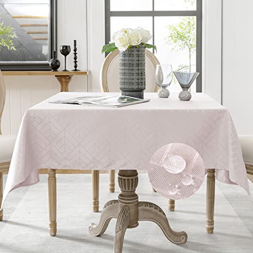 EFFICINATURE Square Tablecloth Jacquard Table Cloth 54x54 Inch Waterproof Silky Soft Table Cloth Washable Table Cover for Kitchen Dining Outdoor Birthday Party Banquet Patio Decoration （Light Brown）