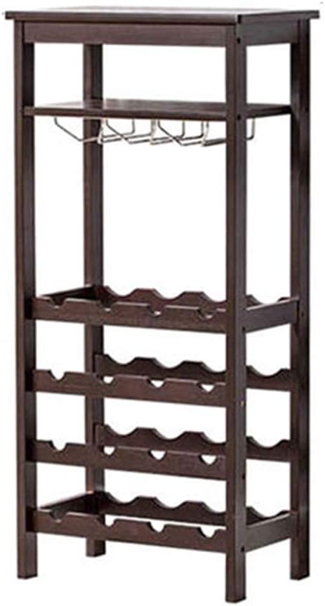 Bamboo Wine Rack 4 Tier Freestanding Wine Storage Rack Display Shelves16 Bottles Capacity Storage Standing Table Stem Glasses Holder for Home Kitchen Natural/Brown