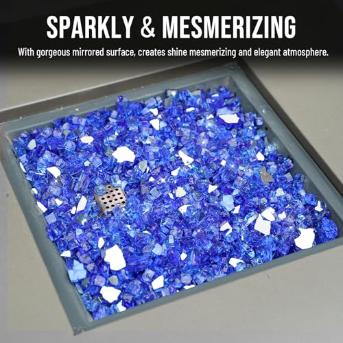 Image of Skyflame High Luster 10-Pound Fire Glass for Fire Pit Fireplace Landscaping, 1 /2-Inch Cobalt Blue Reflective