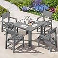 SERWALL HDPE Outdoor Dining Set, Patio Table and Chairs Set All Weather Patio Dining Set for 4, 5-Piece Patio Dining Furniture for Deck, Garden, Backyard, Gray