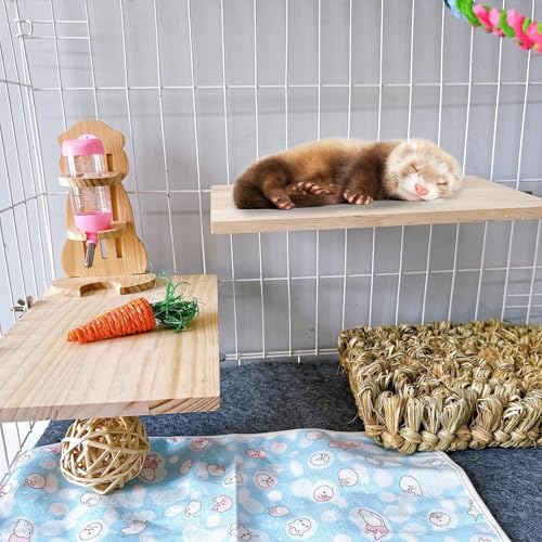 Image of 2PCS Chinchilla Wooden Platform Ledge 13 x 8 '' Large Bird Perch Stand Shelf Platform for Ferret Bunny Guinea Pig Conure Hamster Parrot Macaw Cockatiel