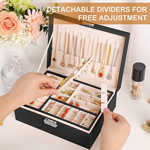 Sanikeon 20220425 Jewelry Boxes For Women Girls 2 Layers Leather Jewelry Organizer Case With Lock Storage Box Removable Tray thumb #5