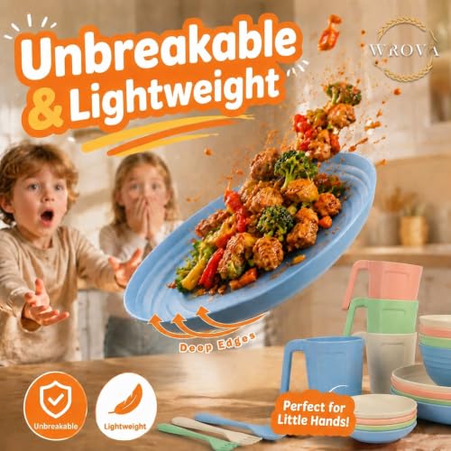Wrova 24-Piece Plates and Bowls Sets, Wheat Straw Dinnerware Sets for 4 - Image 4