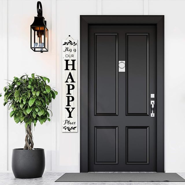 Miniatura 5 de Letrero de bienvenida de 8 x 63 pulgadas de alto para porche delantero, colgante grande de madera vertical con texto en inglés "This Is Our Happy