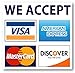We Accept Credit Cards AmEx Visa MasterCard Discover Decals Sticker Logo Sign for Stores & Businesses (3.5