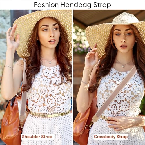 Image of Purse Strap Wide Replacement Crossbody Bag Straps, 1.5 inch Canvas Handbag Shoulder Strap, Adjustable Tote Belt (1.5 inch - Beige - Gold buckle)