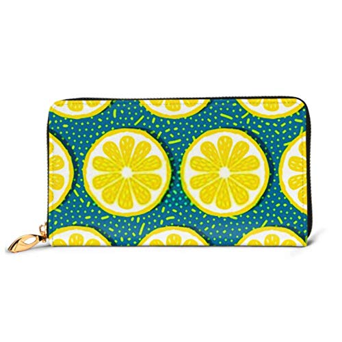 Preisvergleich Produktbild XCNGG Mode Handtasche Reißverschluss Brieftasche Nahtloses Muster Zitronensvektor Illustration Scheiben Zitrone Telefon Kupplung Geldbörse Abendkupplung Blockieren Leder Brieftasche MUL