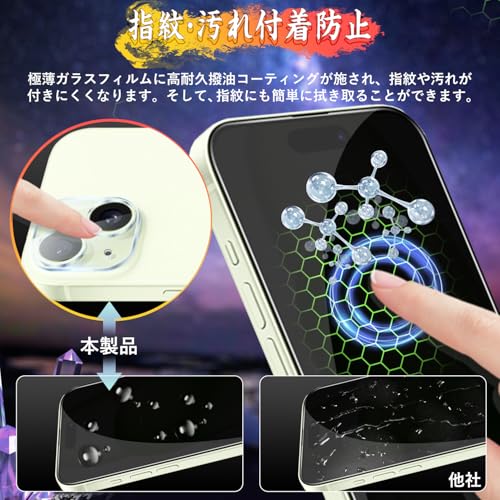 Image of Compatible iPhone 15 Glass Film (1 piece) + iPhone 15 Camera Film (1 piece) [Anti Peepering] Privacy, Full Protection, Automatic Adhesion, Anti-Bubbles, Anti-Fingerprint, iPhone 15 Protective Film