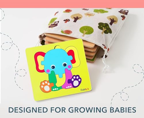 Image of Fiddlys 3D Cute Cartoon Wooden Jigsaw Puzzles for Kids & Children Double Layered Wooden Puzzles with Bright Front & Back Print (Pack of 4 Baby Transport + Animal)